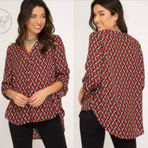 Beautiful Red Geo Pattern Top.